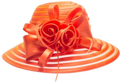 Lawliet Women Dress Church Wedding Occasion Satin Feather Floral Sun Hat A214(Orange)