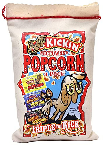 ASS KICKIN' Premium-Mikrowellen-Popcorn – Popcorn-Sortenpackung (3) in Segeltuchtasche – ultimatives süßes und würziges Gourmet-Geschenk – macht ein tolles Kino-Popcorn oder Snack-Food