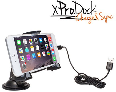 iBOLT xProDock Car Dock/Mount/Holder for iPhone 6/6+ / 6s / 6s+ / 7 - with 2 Meter MFI Approved Lightning Cable. Works with All Cases