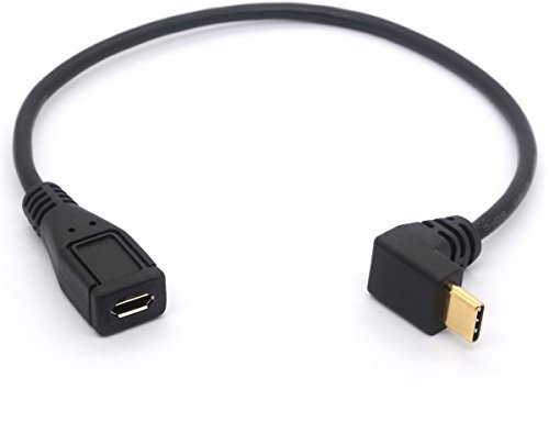 OpenII Câble micro USB vers type C, coudé à 90 degrés USB C mâle vers micro B femelle adaptateur convertisseur pour MacBook Pro, ordinateur portable, appareils Android (USB C/type C positif)