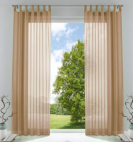 2er-Pack Gardinen Transparent Vorhang Set Wohnzimmer Voile Schlaufenschal mit Bleibandabschluß HxB 225x140 cm Sand, 61000CN