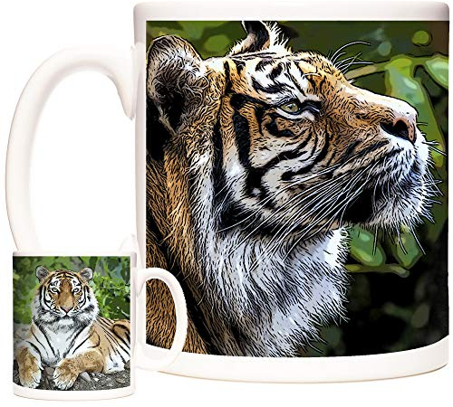 Beautiful Tiger Gift Mug, Magnificent Tigers on an 11oz Ceramic Mug. Dishwasher and Microwave Safe. Animals of The World Range