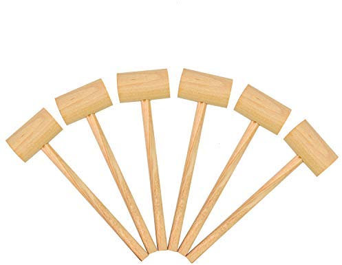 YoleShy 6 martillos de cangrejo, mazos de cangrejo de madera dura martillo de langosta para mariscos de mariscos, 18 x 5 x 3 cm (color madera natural)