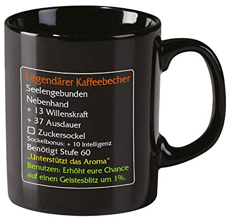 Elbenwald Legendärer Kaffeebecher Tasse Level 60 MMO Item Classic für World of Warcraft Fans 320ml Keramik schwarz