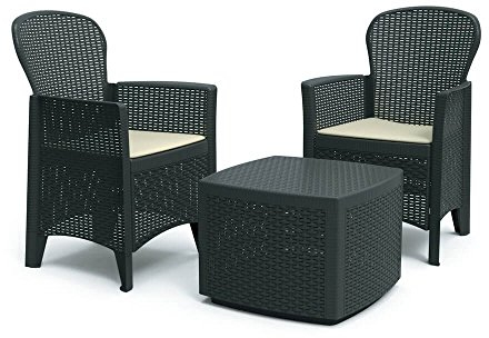 Dmora - Outdoor-Lounge-Set Napoli, Gartenkomposition mit 2 Sesseln und 1 Aufbewahrungstisch, Lounge mit Rattan-Effekt, 100 % Made in Italy, Anthrazit