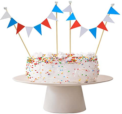 amazing buntings, Kuchendekoration, Wimpelgirlanden-Tortenaufleger für Kuchen und Torten, Kuchenaufsatz, Handgefertigter Flaggen, Banner, Vollständig Zusammengebaut, Rot, Weiß, Blau, 2er-Set