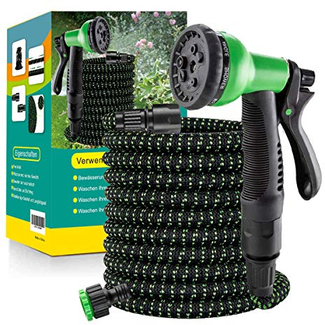 Flexibler Gartenschlauch, Wasserschlauch Flexibel mit 8-Funktions-Düse, Duschadapter aus Kunststoff, Aufhänger, Bewässerung, Gartenarbeit, Autowaschanlage, Hof, (Grün-150 FT, 45 M)