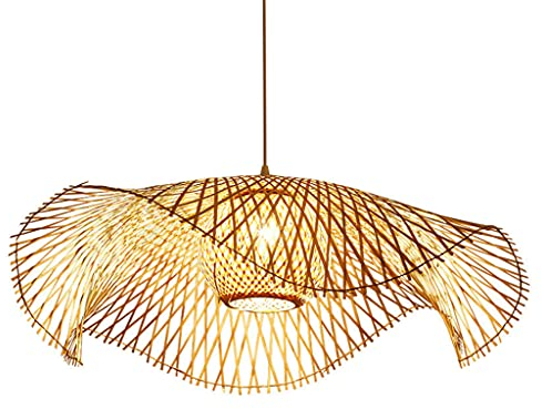 Bambus Hängelampe Retro Wohnzimmerlampe Pendelleuchte Handgewebter Kronleuchter Rattan Lampenschirm Höhenverstellbar E27 Pendellampe Restaurant Teestube Schlafzimmer Antik Büro Bar Leuchten,75cm