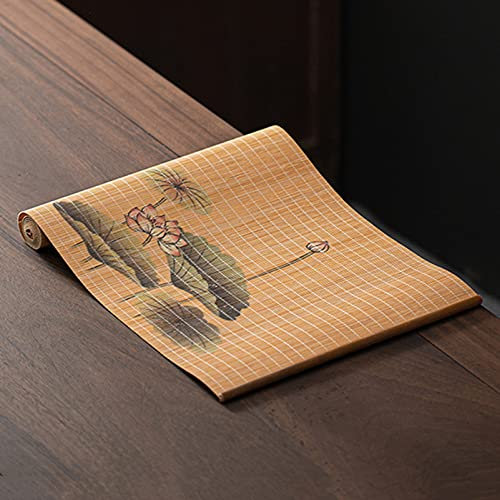 MMQGQ Traditioneller Handgemachter Bambus-tischläufer Mit Lotus-Muster, Japanische Art, Tee-matten Für Teehouse-esstisch, Isolationswaschbare Tischsets(Size:30×95cm)