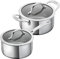 KUHN RIKON Allround 2er Set Glasdeckel, Stielkasserolle 1.5L / Kochtopf 2.3L, alle Herdarten inkl. Induktion, Edelstahl, Stainless Steel