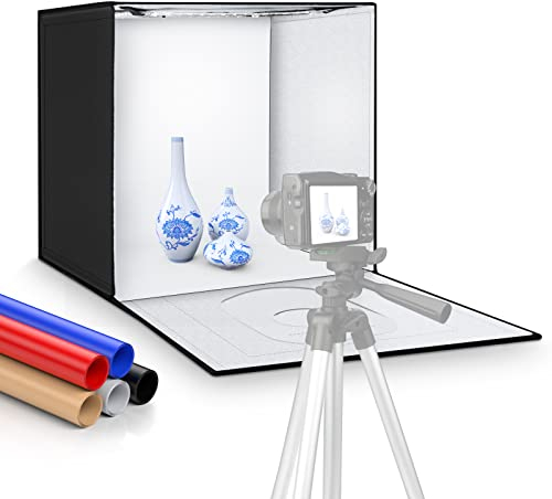 OMBAR Fotostudio, 60x60x60cm dimmbare Faltbare Lichtzelt professionelle Fotobox Kit 240pcs LED Beleuchtung mit 5 Hintergründe (60x60x60cm), Schwarz, Weiß