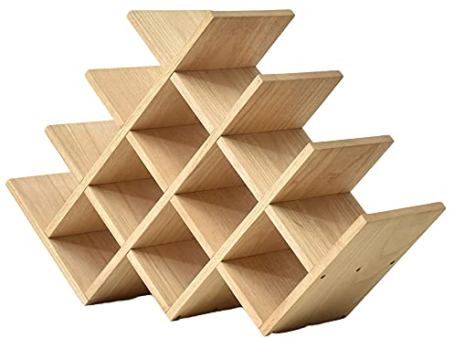 KIRIGEN Wooden 13-Bottle Wine Rack - Nature Wood 4-Tier Wine Display Rack/Free Standing and Countertop Wine Storage Shelf - Bottle Holder/Cabinet Glass Rack XHJJ4-NA