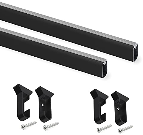 Emuca - Kit tubo per armadio, 750 mm, Verniciato nero, Alluminio e Tecnoplastica, Lotto di 2