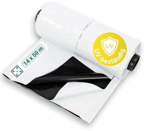 dm-folien gmbh Silofolie 14 x 50 m auf Rolle I Reißfeste Abdeckfolie für den Außeneinsatz I Silagefolie wetterfest & 15 Monate UV-beständig I Baufolie schwarz/weiß I Folienstärke 0,150 mm
