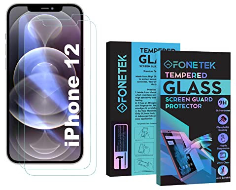 Fonetek® Pack of 2, To Fit iPhone 12, TEMPERED GLASS 9H Hardness LCD Screen Protector Guard Case Cover for Apple iPhone 12