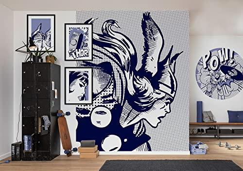 Komar Papel pintado fotográfico autoadhesivo Captian America Pow, tamaño 125 x 125 cm (ancho x alto) – Marvel, habitación de los niños, papel pintado, adhesivo de pared