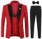 YOUTHUP Herren Anzug Slim Fit 3 Teiliger Herrenanzug Modern Smoking mit Fliege und Broschen für Hochzeit Abschlussball, Rot, XXL