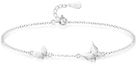 KristLand Damen-Schmetterlings-Armband 925er Sterlingsilber, Kette, Weißgold, verstellbar, Silberarmband, Party-Geburtstagsgeschenk für Damen und Mädchen