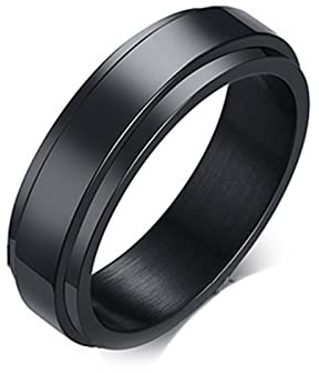 Epinki Ring Hochzeit Mann, 6MM Edelstahl Ring Pärchen Anxiety Ring Poliert Anti Stress Ring für Männer, Schwarz, Gr.54 (17.2)