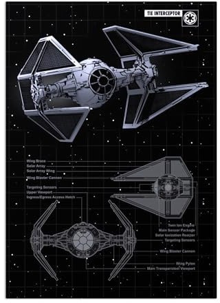Displate Offiziell Star Wars MetallPoster Magnetische Befestigung Inklusive Lizenziert Bilder Hochwertiges Poster Vehicle Schematics - Tie Interceptor 45 cm x 32 cm