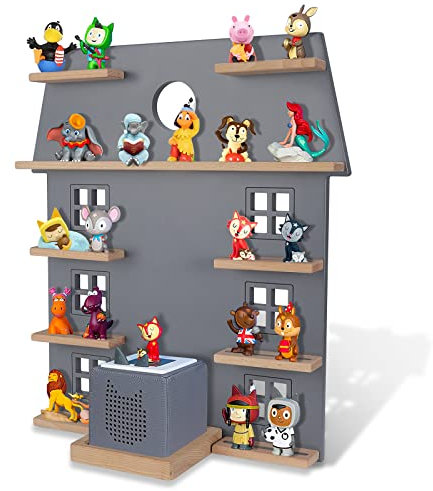 Dreamhigh® Regal kompatibel mit Toniebox und Tonies, Wandregal im Hausdesign für über 35 Figuren, An der Wand aufhängen/ auf dem Tisch Stehen, 56x50x15 cm, Grau