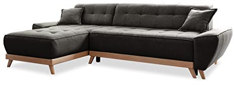 MIUFORM Dazzling Daisy S mit Bettkasten | Ecksofa mit umstellbarem Chaiselongue | 4 Sitzer Ecksofa | L-Form | 260 x 166 x 77cm Couch | Klappsofa mit Schlaffunktion | Schlafsofa klappbar (Anthrazit)