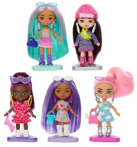 Barbie Coffret Poupées Mannequins avec 5 Mini Extra Au Style Unique, Taille 8,3 Cm Chacune, avec Socle Et Accessoires, Jouet Enfant, A Partir De 3 Ans, HPN09