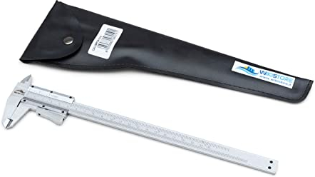 WIKISTORE CALIBRO PROFESSIONALE COMPOSTO NONIO AVVITATO 200 mm, Calibro ventesimale con becchi da 50 mm, Calibro acciaio bloccaggio a pulsante, Lettura 1/20° 0,05 MM / 1/128, Attrezzo da lavoro