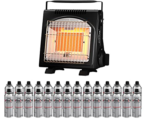 HOMELUX 1,7KW Gasheizung für innenräume Outdoor, Gasheizer, Gasheizung Camping, Heizung Ohne Strom, Gasheizstrahler, Campingheizer, Heizstrahler mit 28 Gaskartuschen MSF-1a (BDZ-Q1000+28Gaskartuschen)