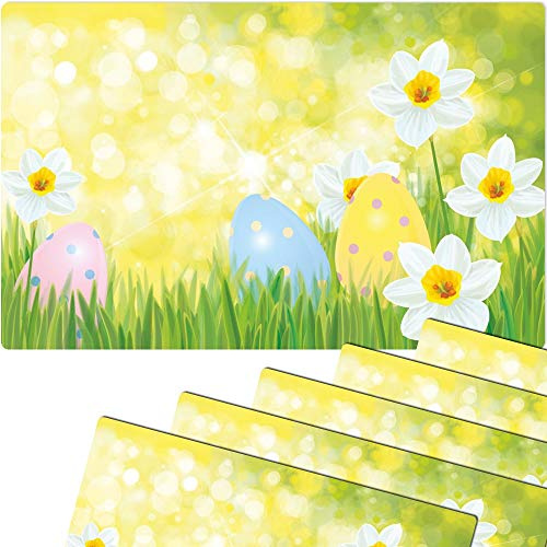 matches21 Frühlingshafte Tischsets Platzsets Motiv abwaschbar Ostern Osterglocken & Ostereier bunt 6er 43,5x28,5 cm