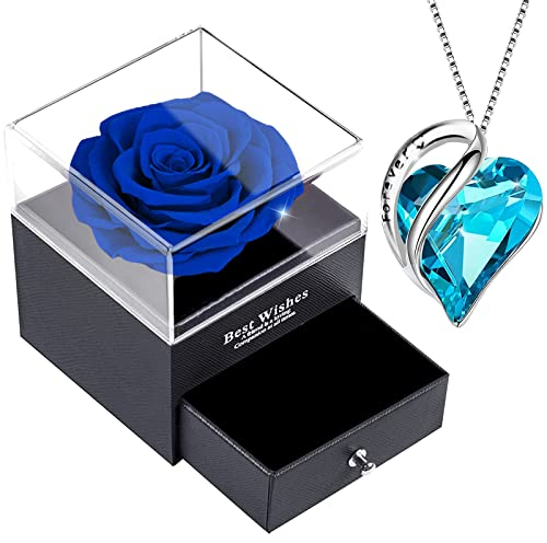 Willuck Rose Eternelle Bleu,Roses Conservée,Préservée Fleur,Femme boîte de Roses,Fleur Conservée,Rose Stabilisée,Cadeau pour Elle la Noël,La Saint-Valentin,Fête des mères,Anniversaire