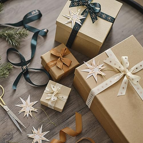 Ginger Ray Gold Star Ribbon and Gift Tags Weihnachts-Geschenkpapier-Set, Stern, 4-teilig