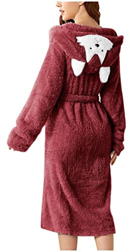 Duohropke Bademantel Damen Flauschig Warm Lange Hausmantel Frottee Fleece Bademantel Mit Taschen Frauen Weicher Leicht Saunamantel Kimono Robe Morgenmantel