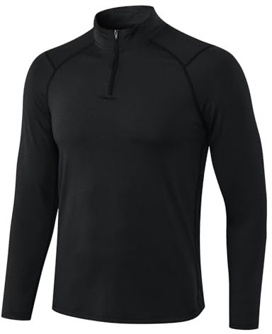 Sillictor Running Tops for Men Long Sleeve 1/4 Zip UPF 50+ Quick Dry Compression Tops Moisture Wicking Gym Football Training Sports T Shirts Mens Base Layer Tops for Ski Hiking Golf,516 Black M