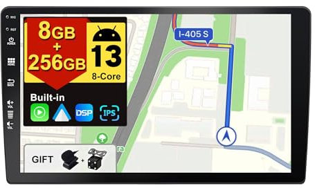 BXLIYER -[8G+256G, 8-Core] - Android 12 IPS Universal Car Stereo GPS Navigation Headunit - Wireless CarPlay/Android Auto - LED Camera & MIC - 10.1 Inch 2 Din - DSP Steering Wheel DAB Fast-boot 360-CAM