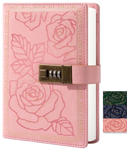 TIEFOSSI Tagebuch mit Schloss für Damen, wasserdichtes Leder, abschließbar, B6, nachfüllbar, Passwort-Tagebuch mit Schloss, 100 g/m², 224 dickes Papier, persönlicher Planer, Organizer