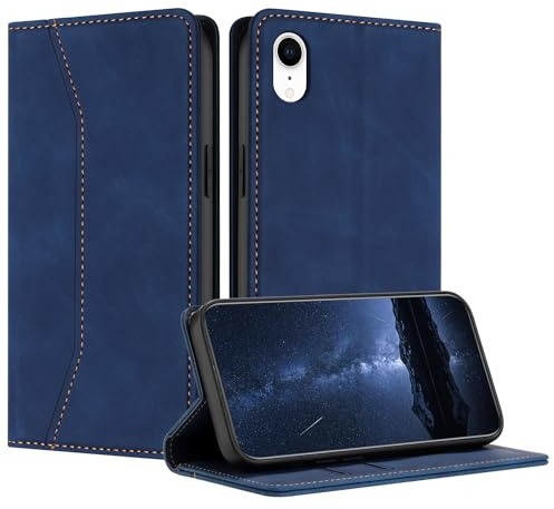 Mo-Beauty Cover Custodia per iPhone XR, Custodia iPhone XR Libro, iPhone XR Cover, Premium Portafoglio Wallet Libro Flip Case Magnetica Supporto Custodia in PU Pelle (6,1 Pollici)(Blu)