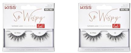 Kiss Lash Couture So Wispy Collection 1 Pair of Volumizing Fake Lashes, Style 02, with Tapered Ends and Aloe Infused Lash Glue (Pack of 2)
