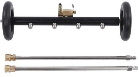 Hooleey Pulitore per carrello Idropulitrice a 4 fori Potenza 1000‑4000PSI Sotto Scopa per acqua di lavaggio auto con 2 bacchette di prolunga Nero