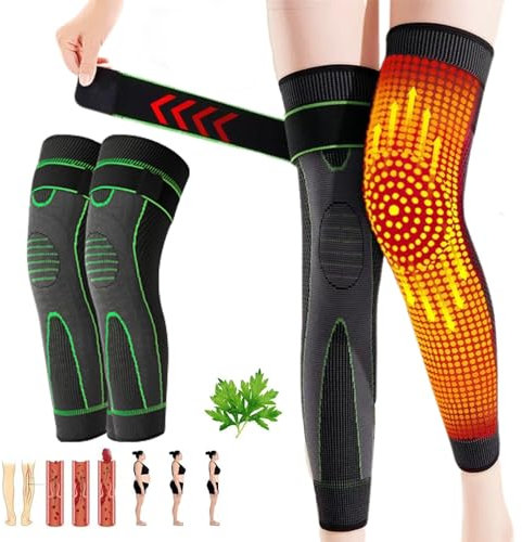 LOVEWLVNCL Radiofrequency Herbal Thermal Knee Support, Mugwort Tourmaline Acupressure Self-Heating Shaping Knee Sleeve, Mugwort Self Heating Knee Pads for Women and Men (Color : Green, Size : L)