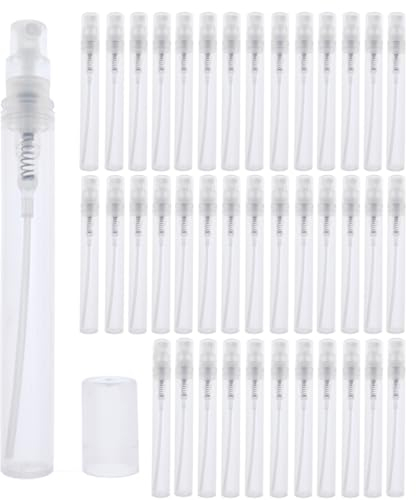 ZHIYE 40 mini botellas atomizadoras de pulverización, botella vacía de plástico de 5 ml, recargable, niebla fina transparente, botella de muestra de cosméticos de viaje, contenedor de perfume portátil