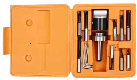 Bohrkopfsatz, Fräsmaschinenzubehör, Werkzeugsatz für Fräsumform- und Bohrmaschinen, Ausdrehkopf MK2 M10 / 50 mm mit Bohrstangen Fräsmaschine Bohrkopf + Koffer