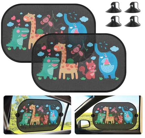 Romon Parasol Coche Bebe Protección UV, Parasol Coche Infantil Lateral, Parasoles Autoadhesivos Coche Sun Shade, 50 X 30cm, 2 Unidades - Animales
