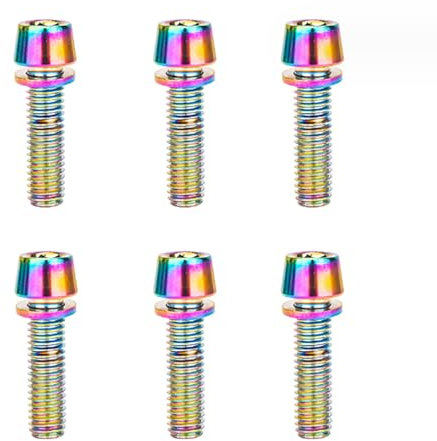 6 Pcs Bicycle Stem Bolts Tapered Head Bolts Screws With Washers - Easy Installation For Road Bike Steering Handlebar Parts