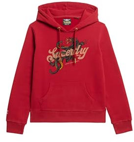 Superdry Damen Hoodie mit Tattoo-Schriftzug und Grafik Rot Dahlie 42