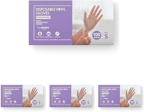 by Amazon - Disposable Vinyl Gloves, Size S, Pack of 400, (Previously Hevea Brand), Transparent