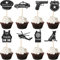 24 Stück Polizei Cupcake Toppers Glitzer Polizist Kuchen Deko Polizeiwagen Polizei Emblem Tortendeko für Polizei Thema Kinder Geburtstag Party Torten Dekoration Schwarz