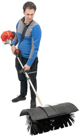 MEHOOSPVN 52cc 2.3 HP 2-Stroke Petrol Powered Sweeper, Nylon Brush Handheld Sweeper Gasoline Engine Power Broom Brush Cleaner for Artificial Grass Construction Sites, Street Cleaning and Snow Sweep