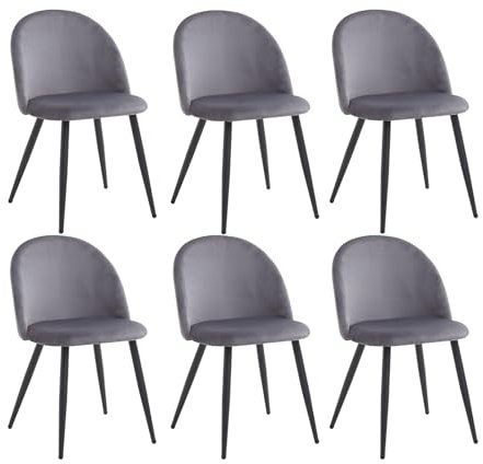 JZGORC Lot de 6 Chaise de Alle à Manger, Chaise de Salle à Manger en Velours Doux, Chaise de Cuisine avec Pieds en Métal, Chaise de Salle à Manger Moderne avec Coussin de Protection Réglable – Gris