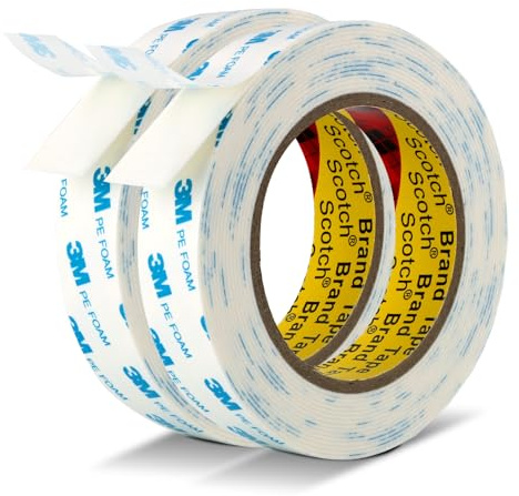 Ruban Mousse Double Face Polyuréthane haute résistance 25 mm x 5,5 m 2 rouleaux Compatible avec 3M mousse Pour banderoles affiches alarmes stores moulures autres usages domestiques de bureau Blanc